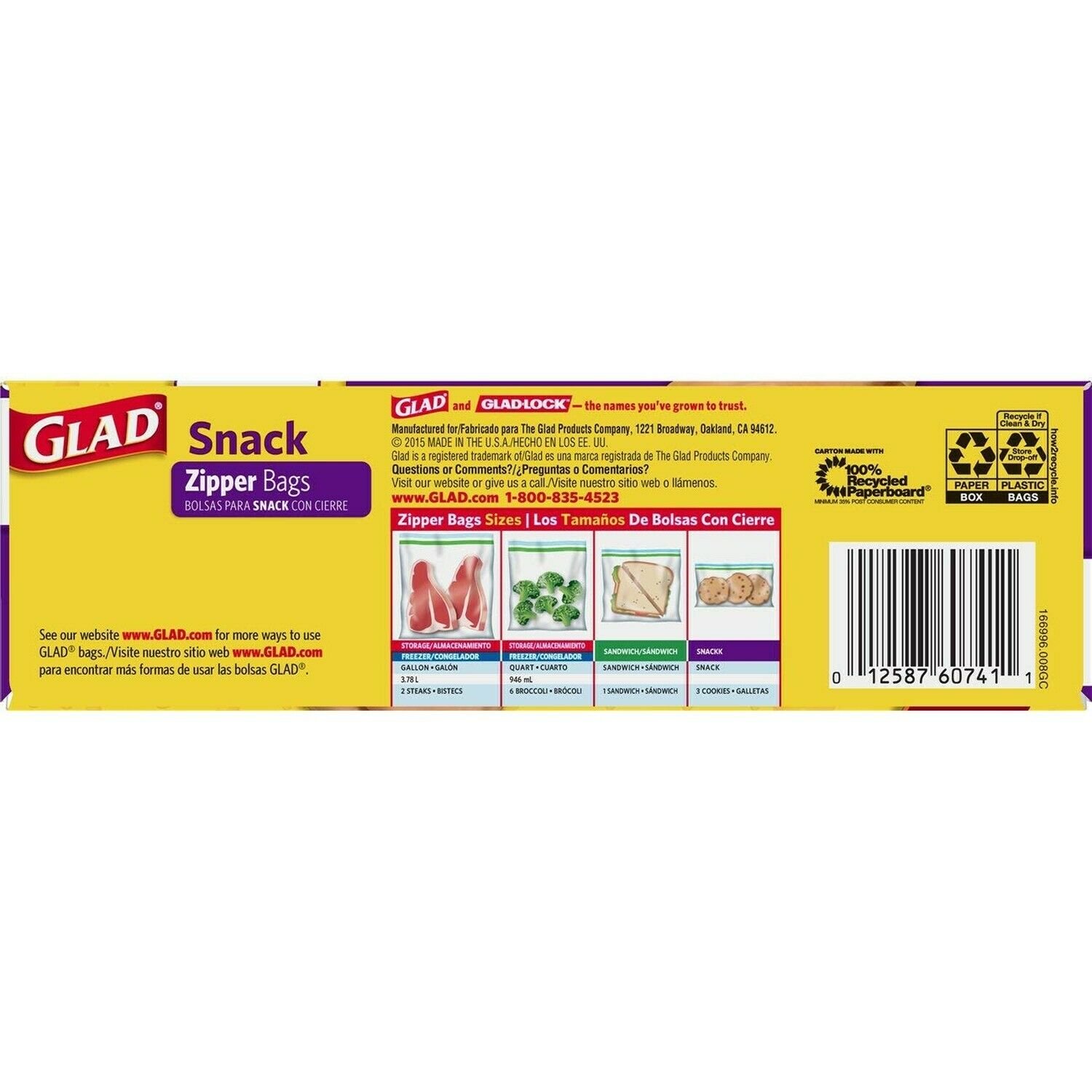 Glad Zipper Food Storage Snack Bags 50 Count 12 Pack