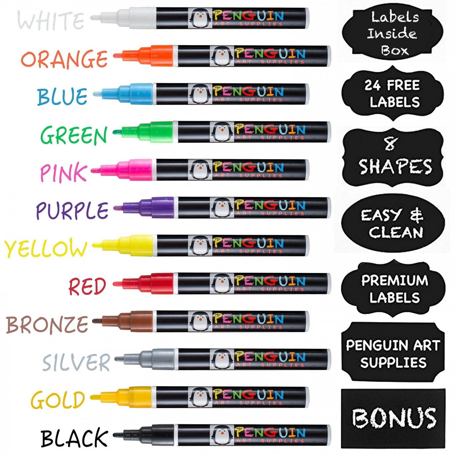 Professional Artist Quality Fine Tip Chalk Markers - Set of 12 Color Liquid P...