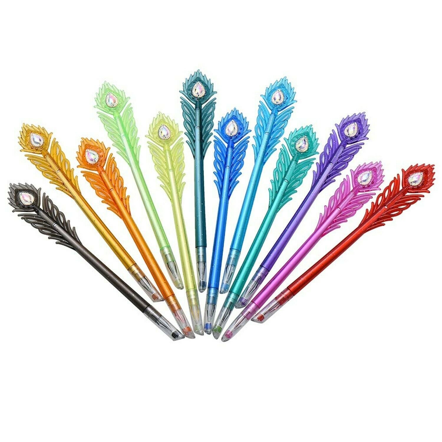 Gel Pens - Peacock Feather Pattern Colored Gel Ink Pen with Diamond Tip, VANZ...