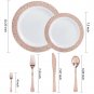 WDF 150PCS Rose Gold Plastic Plates with Disposable Plastic Silverware,Lace D...