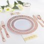 WDF 150PCS Rose Gold Plastic Plates with Disposable Plastic Silverware,Lace D...