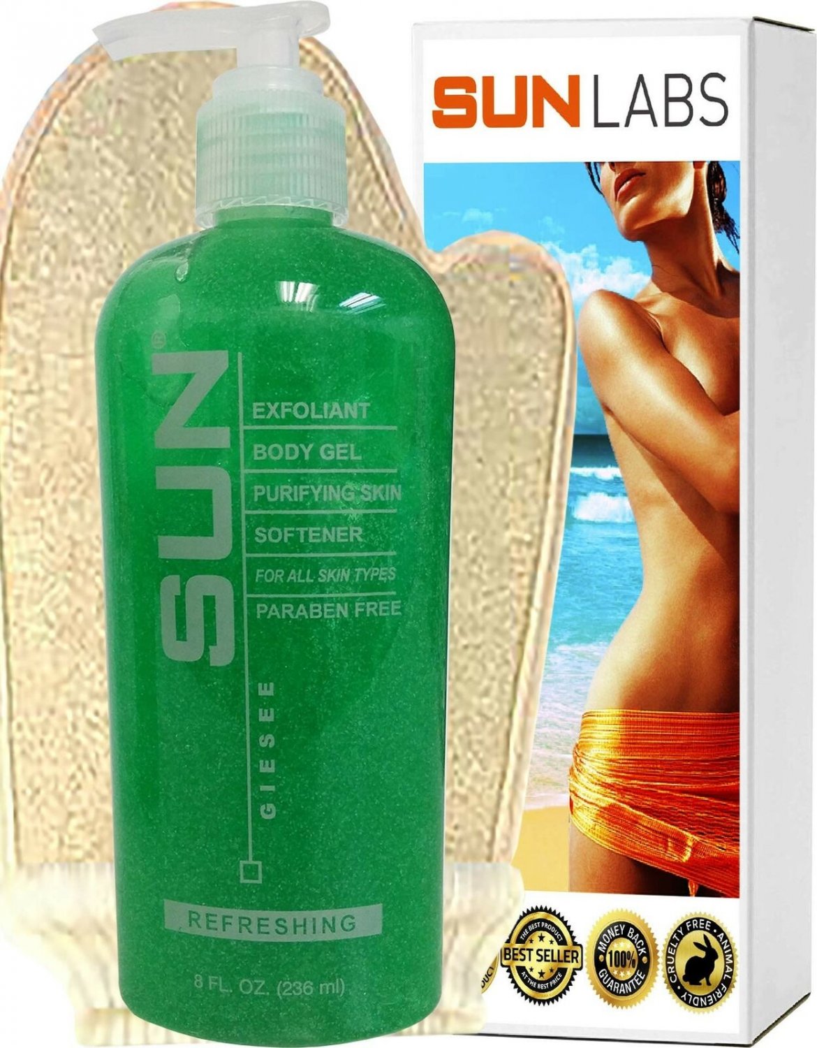 Sun Laboratories - Loofah Sponge Mitt with Exfoliant Body Gel Purifying Skin ...