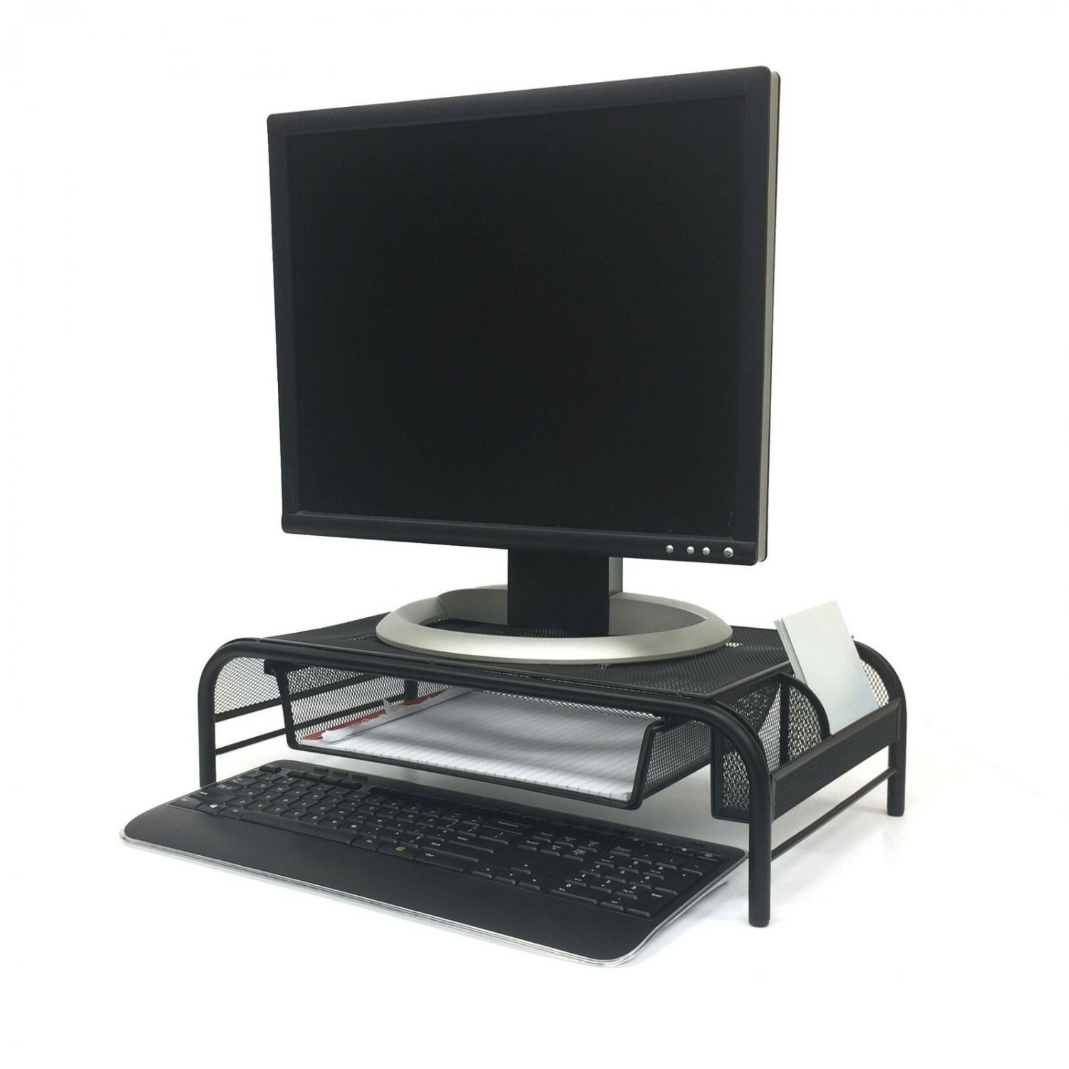 Mind Reader MESHMONSTA-BLK Metal Mesh Monitor Stand and Desk Organizer with D...