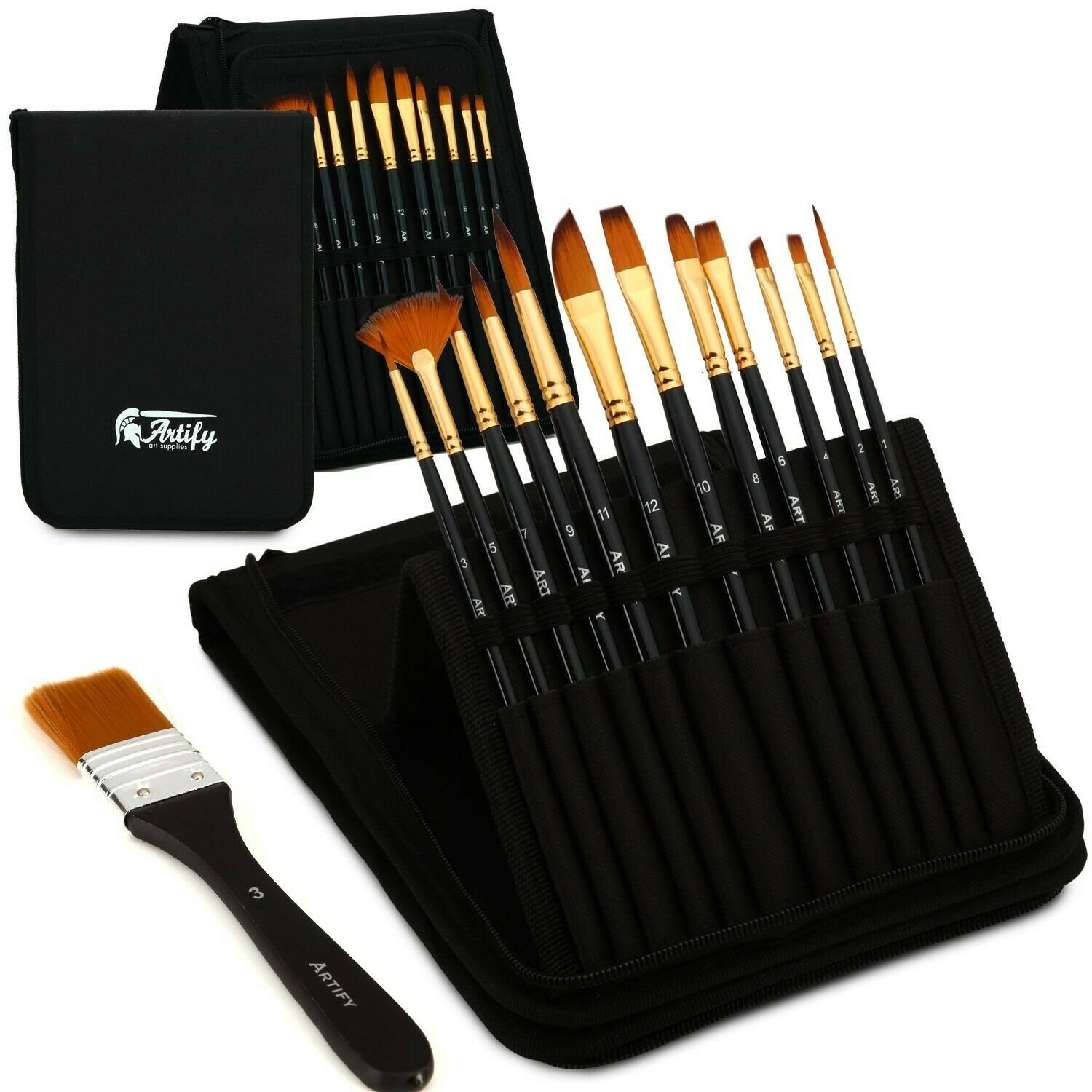 Artify 12 Pcs Paint Brush Set Includes Pop-up Carrying Case with Free Palette...