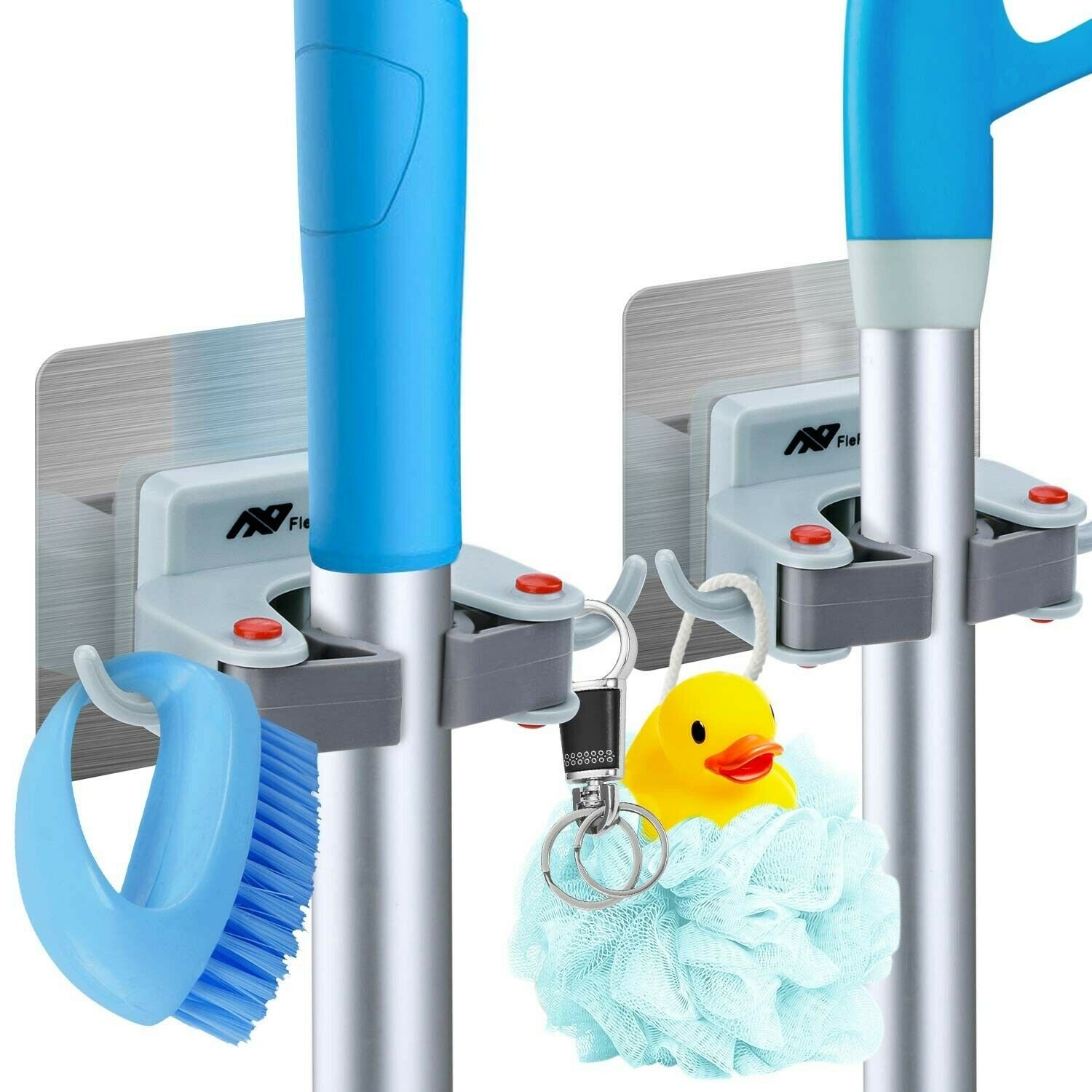 FlePow Broom Holder Wall Mount - Mop Broom Holder Gripper Self Adhesive Remov...