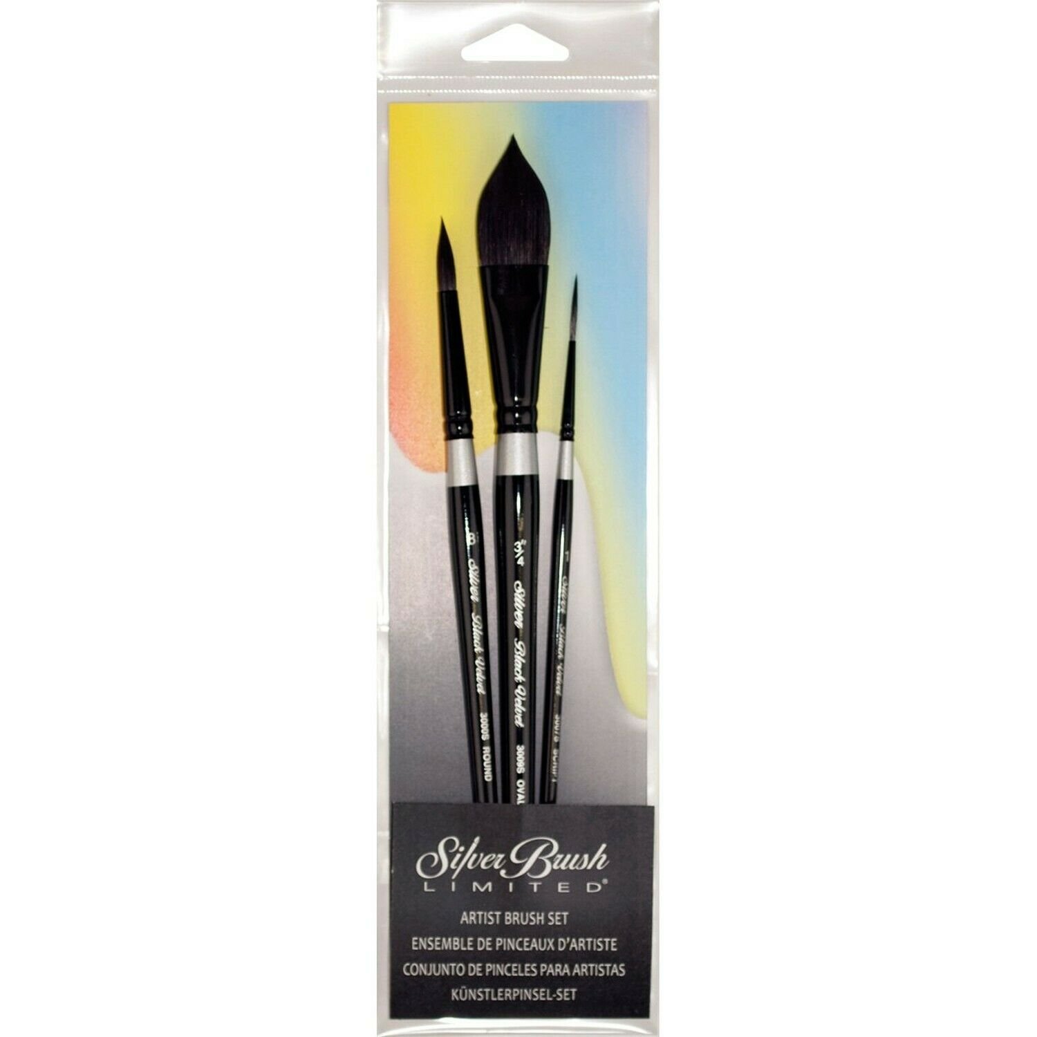 Silver Brush WC-3000S Black Velvet Watercolor Short Handle Brush Set, 3 Per P...