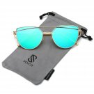 SOJOS Cat Eye Mirrored Flat Lenses Street Fashion Metal Frame Women Sunglasse...