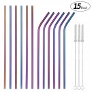 Multicolor Colorful Stainless Steel Straws Set of 12 10.5" Rainbow Multi-Colo...