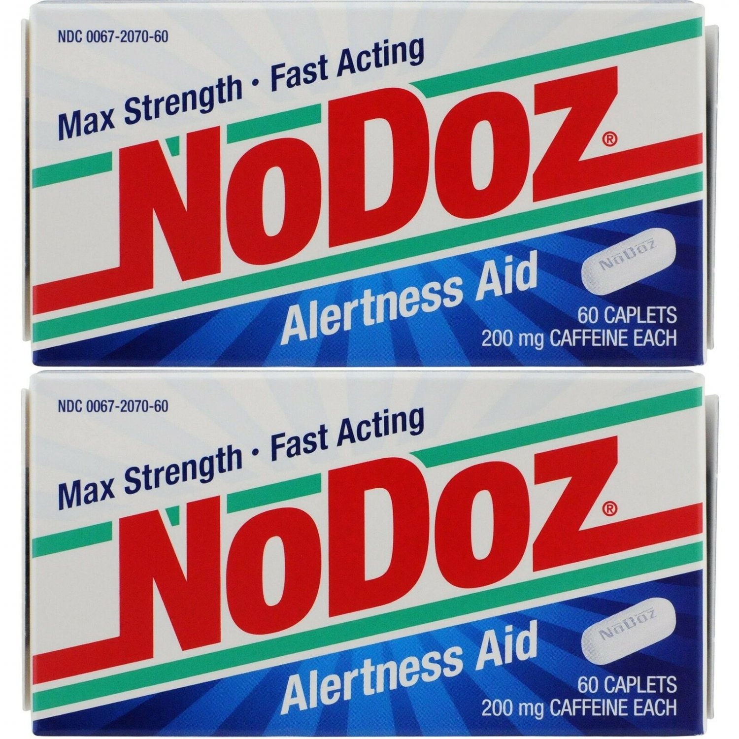 NoDoz 200mg Maximum Strength Alertness Aid, 60 Caplet Twin Pack Pack of 2
