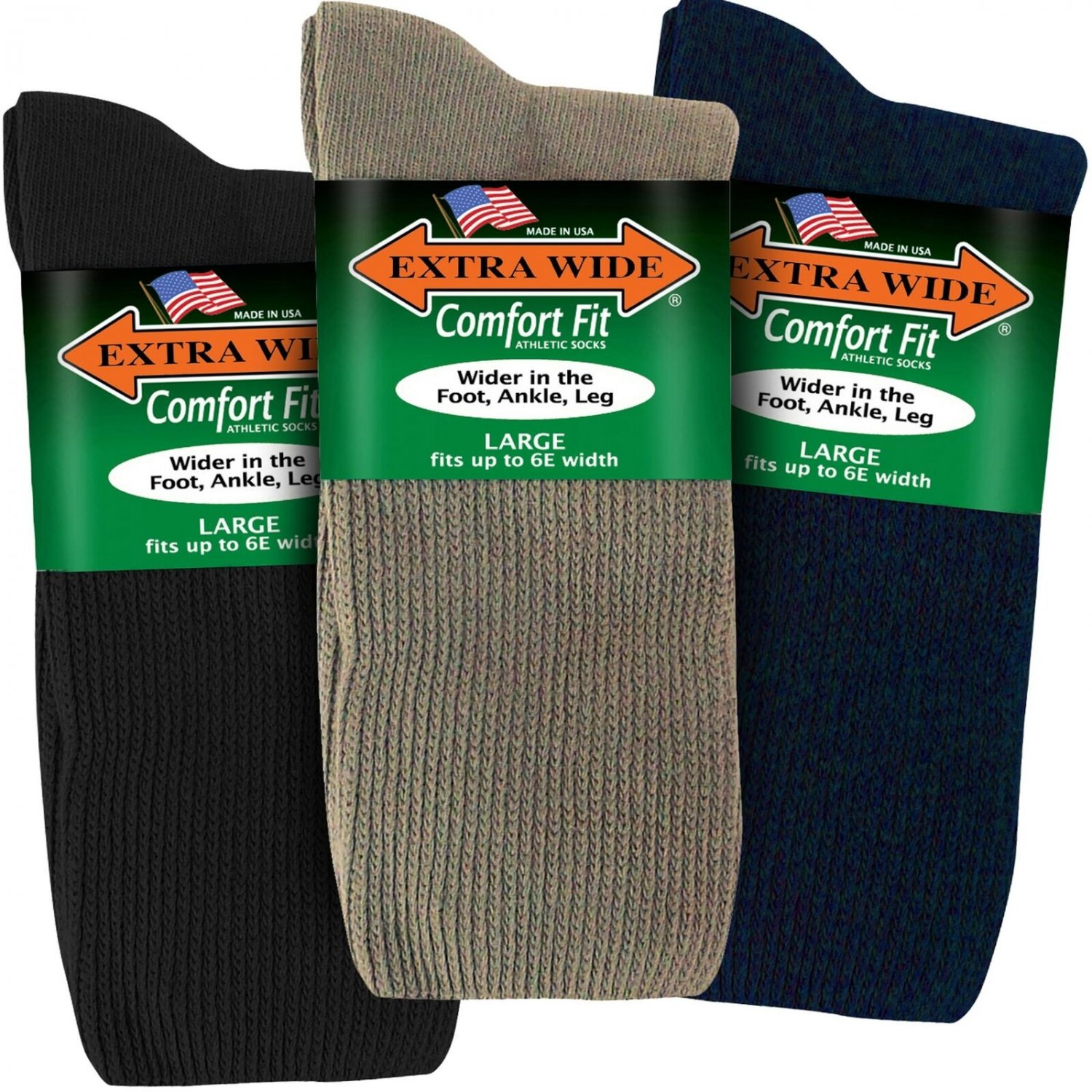 Extra Wide Comfort Athletic Crew Variety (Black Navy Tan) 11-16 (up to 6E wide)