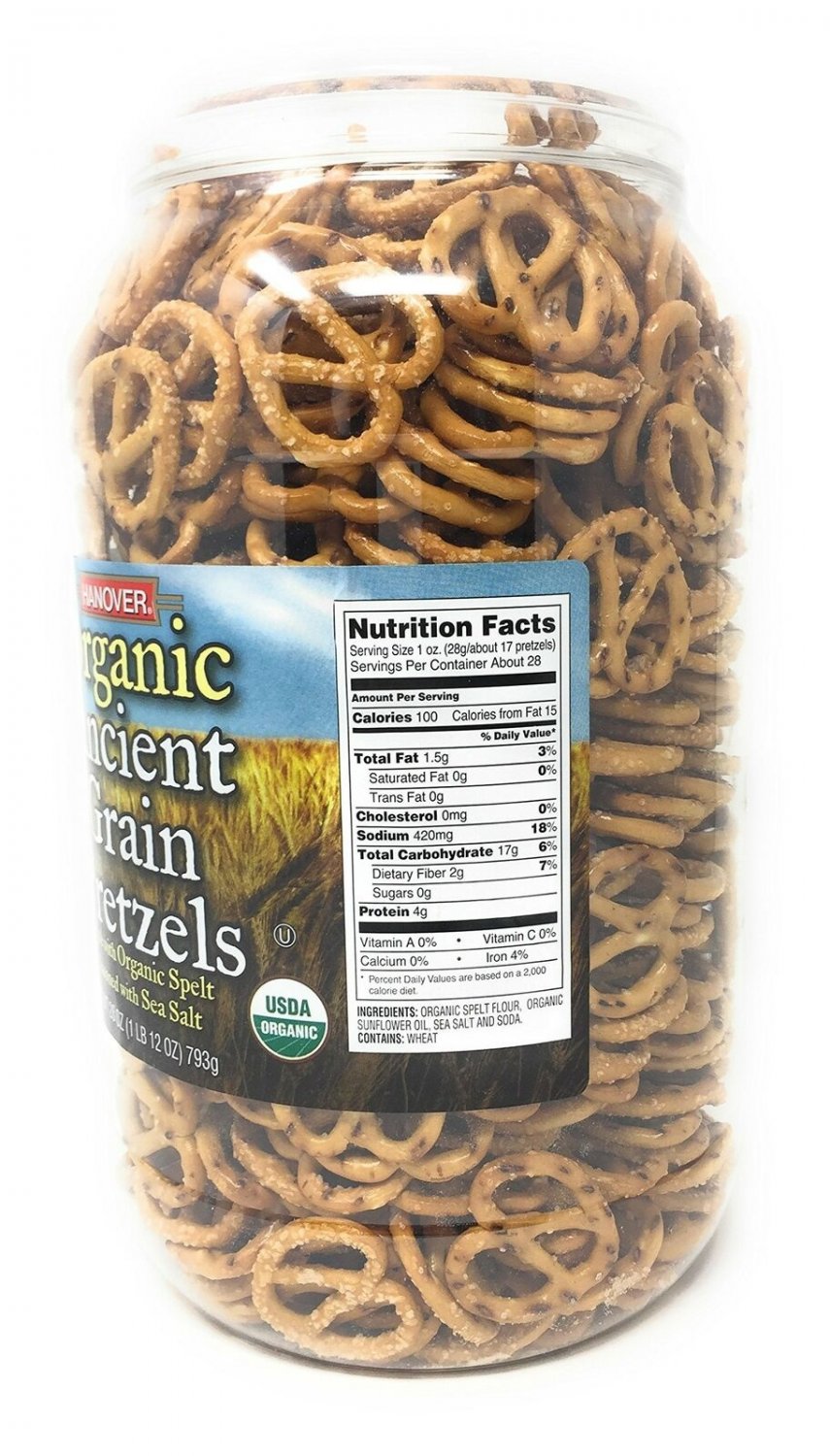 Hanover Organic Ancient Grains Spelt Pretzels, 28 Oz. Barrel by Hanover