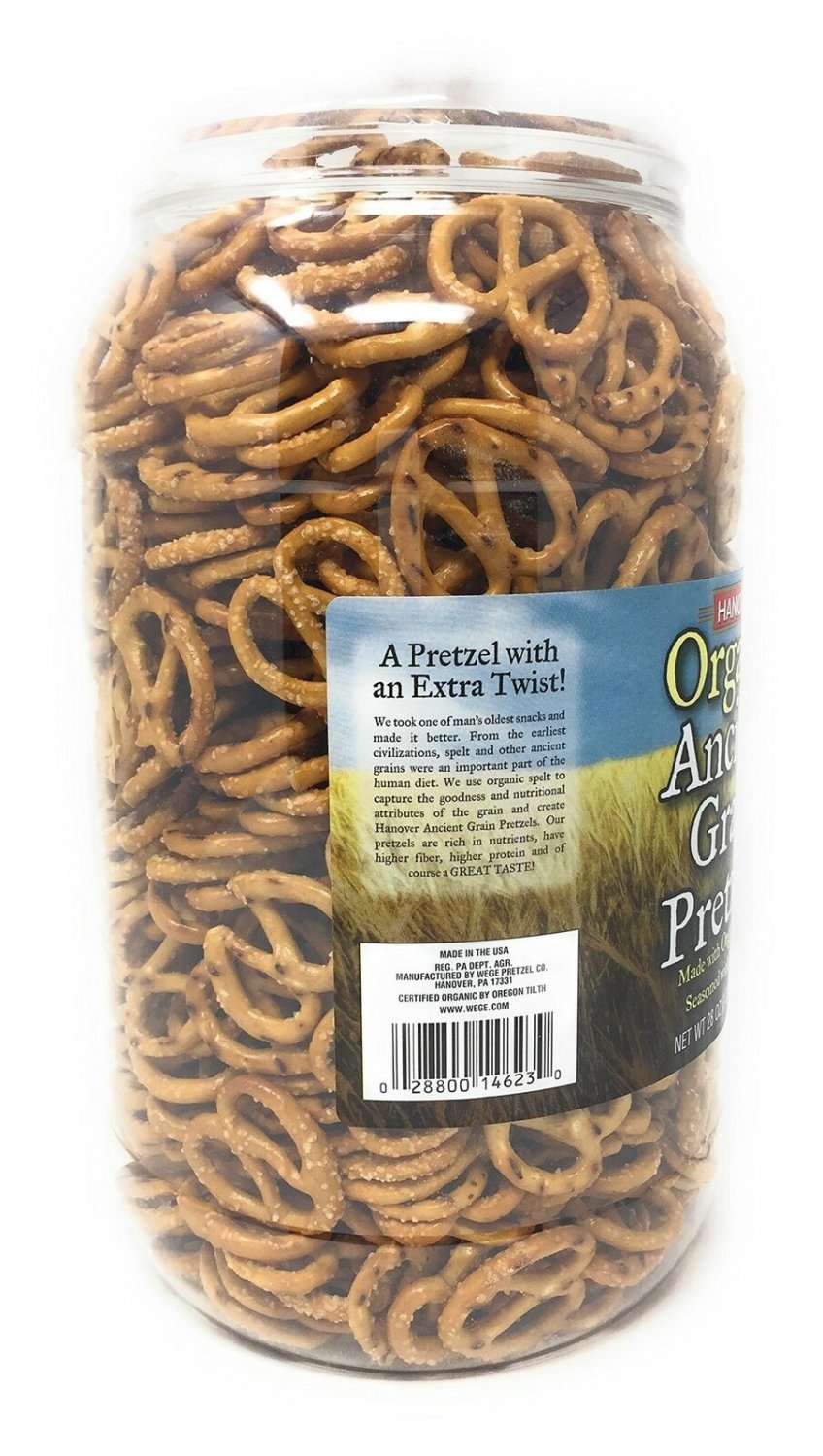 Hanover Organic Ancient Grains Spelt Pretzels, 28 Oz. Barrel by Hanover