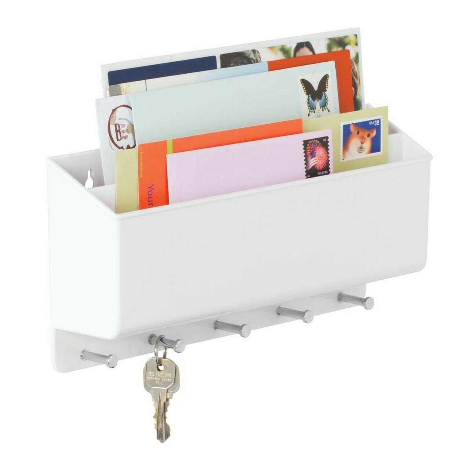 mDesign Wall Mount Plastic Divided Mail Organizer Storage Basket - 2 Sections...