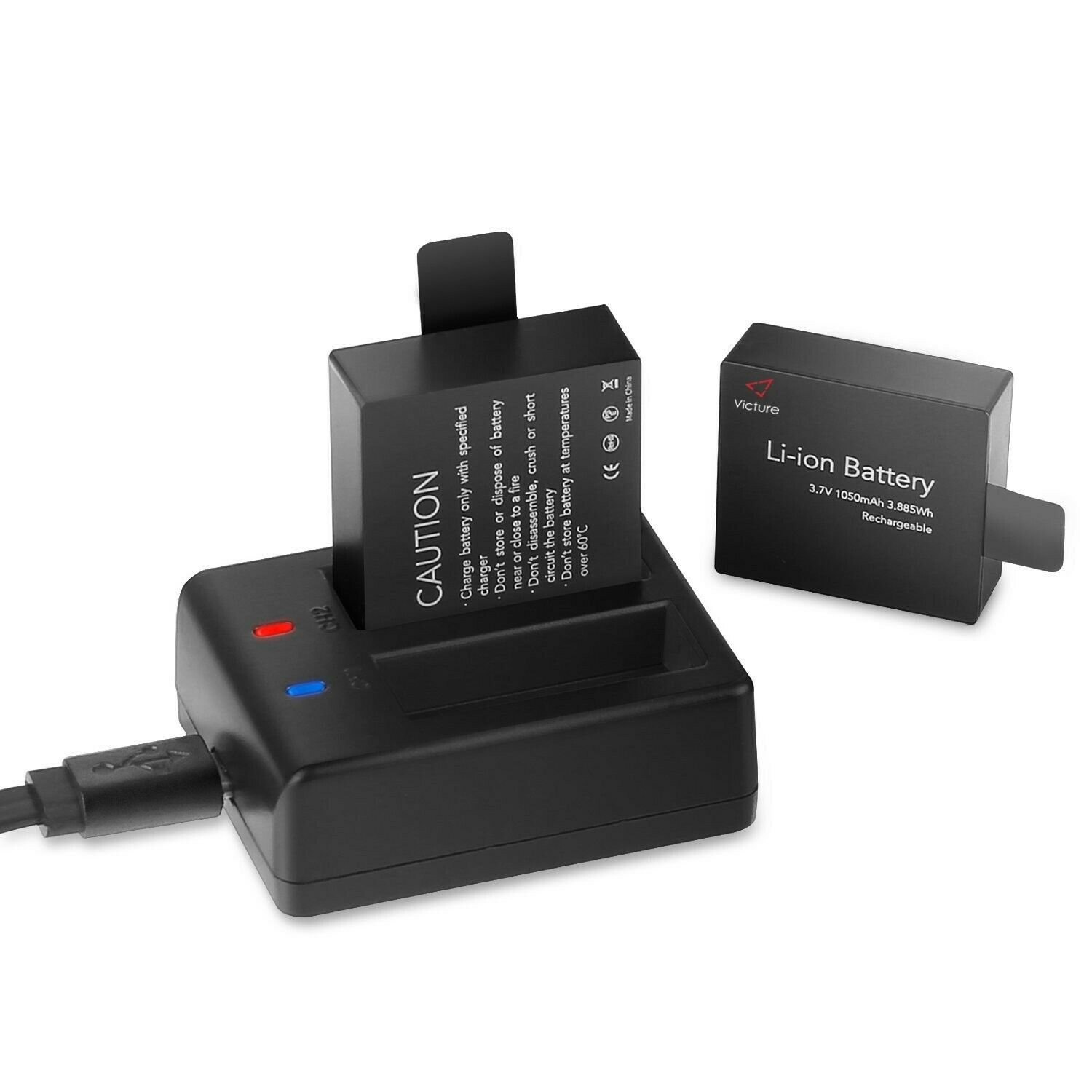 Victure 2PCS Pack Action Camera Batteries 1050mAh Rechargeable Dual USB Batte...