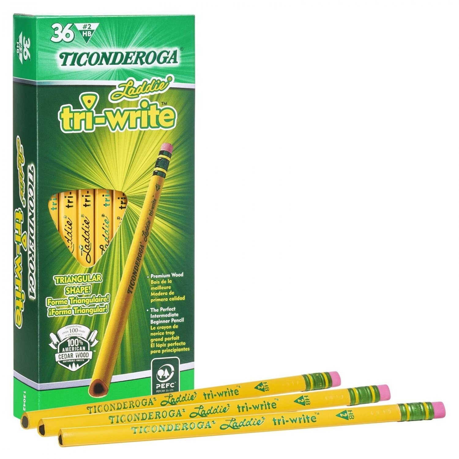 Ticonderoga Laddie TriWrite Pencils, WoodCased 2 HB Soft
