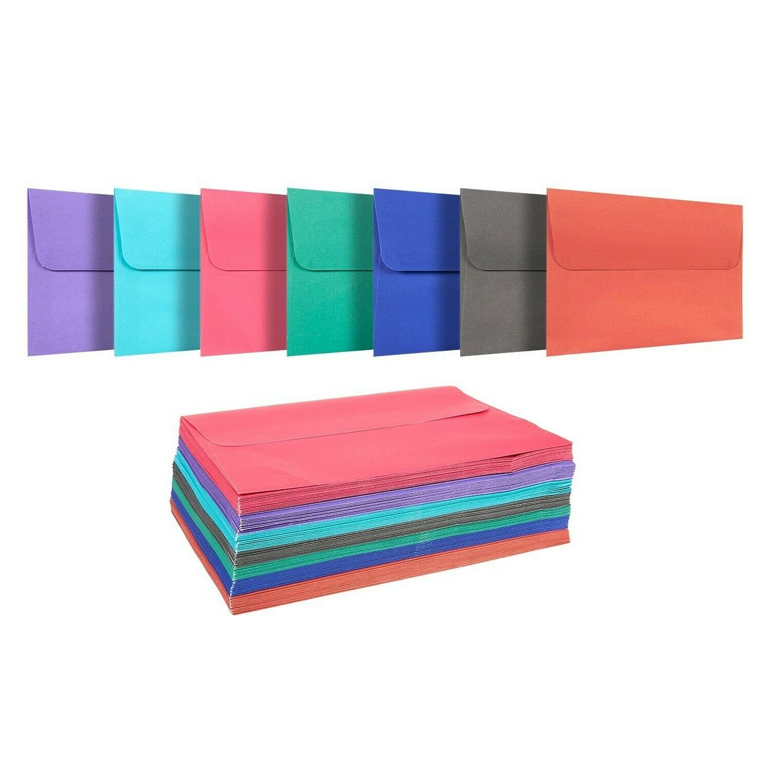 100 Pack Assorted Colors A7 Envelopes - Includes Blue, Pink, Purple, Green - ...