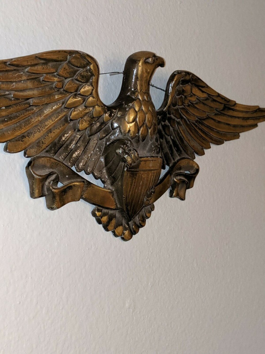 Large Vintage American Eagle Sculpture Wall Hanging 26 Brass Metal Plaque