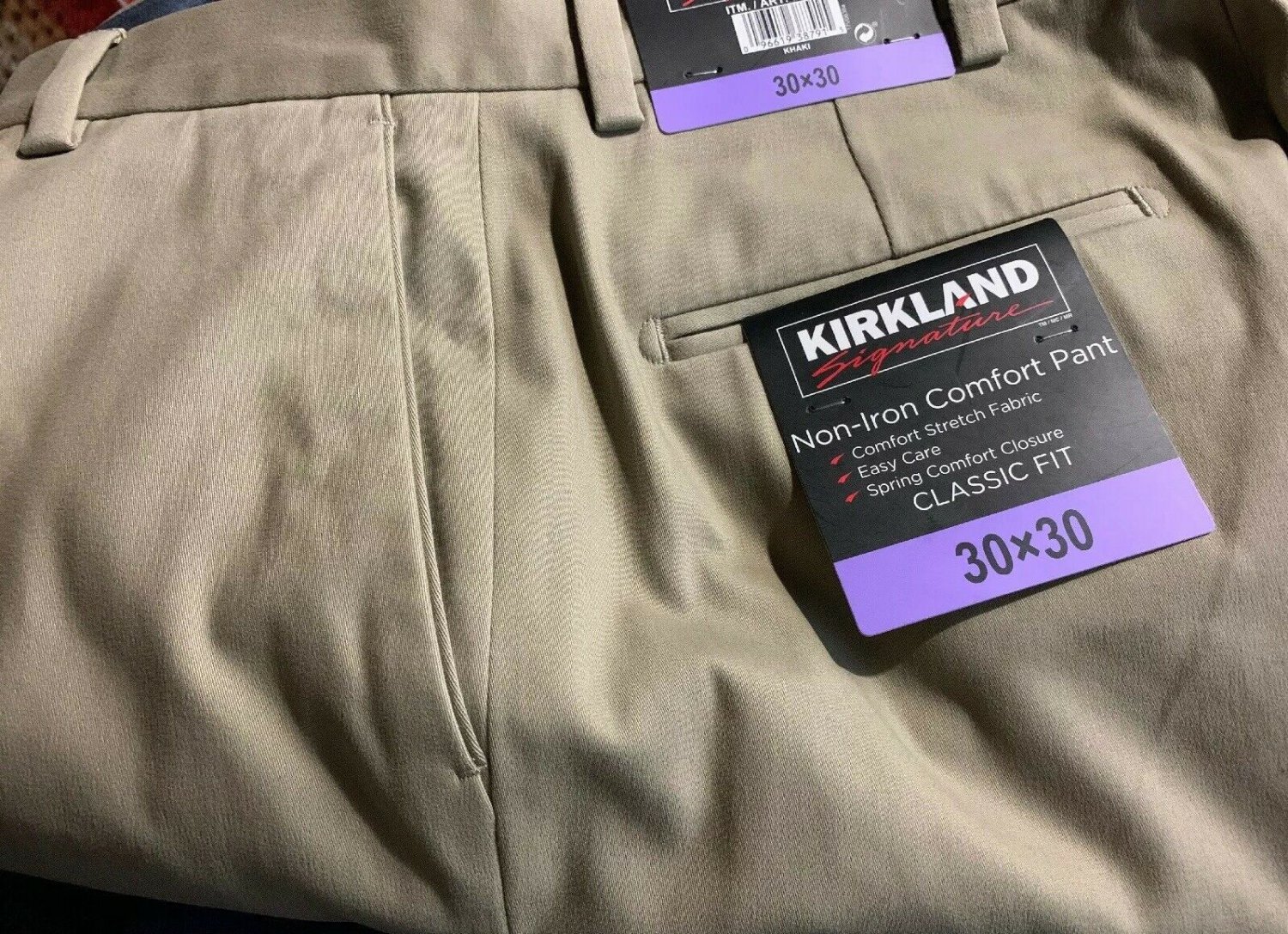 Kirkland Signature Men's NonIron Comfort Pants 30x30 Khaki Classic