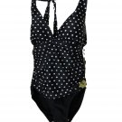 2 Bamboo Black with White Polka Dots One Piece Swimsuit slimming Tummy Control