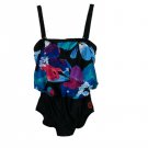 Women's 2 Bamboo floral print and black one piece swimsuit covertible straps