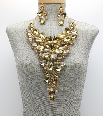 Statement Crystal Bib Necklace Set  B5S014178LCTRG