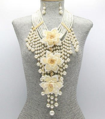 Statement Fringe Flower Pendants Necknalce set  C9SNPY121IVRGD