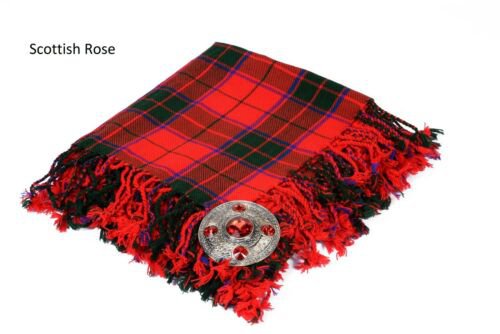 Scottish Rose Traditional Hand Fringed Kilt FLY PLAID and Brooch / 100+Tartan available