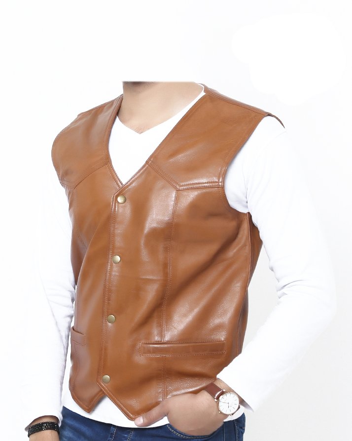 2XL Size Premium Leather Handmade Formal Vest For men ST-1905 Tan