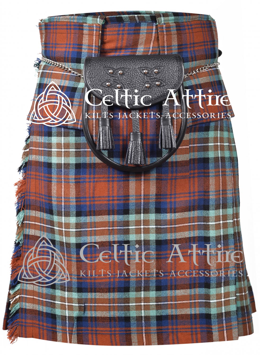 Irn Bru Tartan Kilt Scottish 8 Yard Detachable Pockets Kilt With Free Matching Sporran