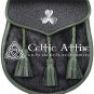 Scottish KILT SPORRAN Black Leather Sporran with Chain Belt St. Patrick Day