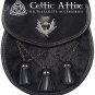 Scottish Kilt SPORRAN - Black Leather - Thistle Emblem - Cross Antique Tassels