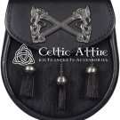 Scottish Semi Dress Black Leather Sporran & Belt Rampant Lion Emblem Bovine Fur