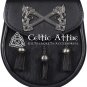 Scottish Semi Dress Sporran - Black Leather Sporran & Belt - Rampant Lion Emblem