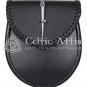 Black Leather Scottish KILT SPORRAN - Hand Engraved Simple and Elegant Design