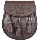 Premium Handmade - Brown Leather Scottish Kilt Sporran - Celtic Knot Pattern Embossing