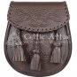 Premium Handmade - Brown Leather Scottish Kilt Sporran - Celtic Knot Pattern Embossing