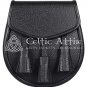 Black Leather Sporran - Scottish Kilt Sporran Bag - Premium Handmade Day Sporran