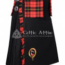 Scottish 8 Yards Black Wool KILT Wallace Tartan and Clan Crest Embroidery