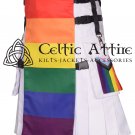 LGBTQ Pride Kilt - White Cotton Scottish Utility Kilt