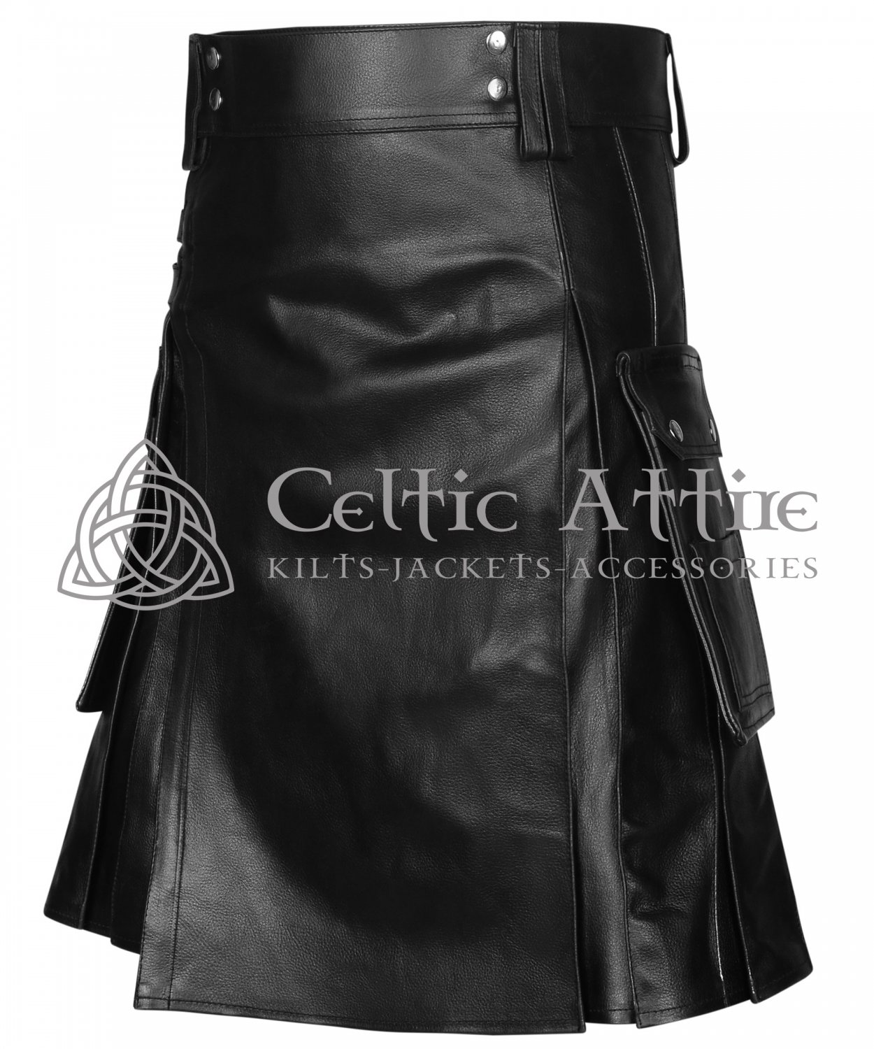 Black Leather Utility Kilt - Made to Order Leather Scottish Kilt for Men