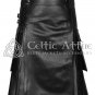 Black Leather Utility Kilt - Made to Order Leather Scottish Kilt for Men