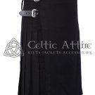 8 yard Solid Black Tartan 16 Oz Scottish 8 Yard Kilt for Men - Custom Made