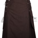 Brown Cotton UTILITY KILT Deluxe Cargo Pockets Tactical Kilt Custom Size