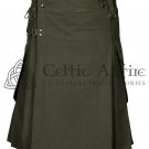 Olive Green Cotton UTILITY KILT Deluxe Cargo Pockets Tactical Kilt Custom Size