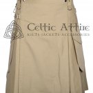 Khaki Cotton UTILITY KILT Deluxe Cargo Pockets Tactical Kilt Custom Size