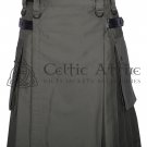 Olive Green Cotton Utility Kilt - Custom Size - Scottish Highlander Modern Kilt