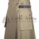 Khaki Cotton Utility Kilt - Custom Size - Scottish Highlander Modern Kilt