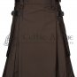 Brown Cotton Utility Kilt - Custom Size - Scottish Highlander Modern Kilt