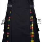 Black Cotton & Buchanan Tartan Hybrid Utility Kilt For Men - Tartan kilt