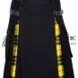 Black Cotton & Macleod of Lewis Tartan Hybrid Utility Kilt For Men - Tartan kilt